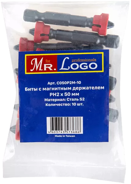 Бита с магнитным держателем PH2*50мм Сталь S2 (10шт.) PE Bag Mr. Log C050P2M-10 - интернет-магазин «Стронг Инструмент» город Москва