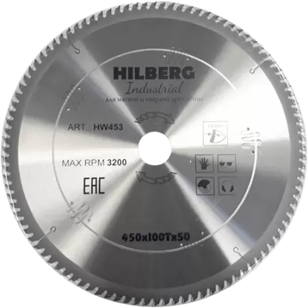 Пильный диск по дереву 450*50*3.8*100T Industrial Hilberg HW453 - интернет-магазин «Стронг Инструмент» город Москва