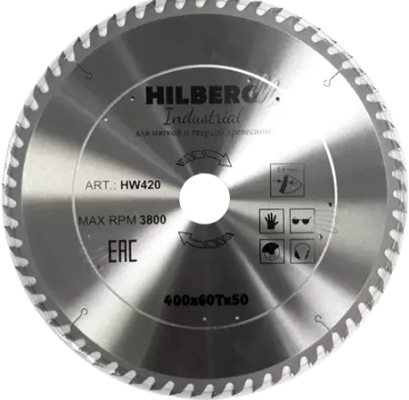 Пильный диск по дереву 400*50*3.4*60T Industrial Hilberg HW420 - интернет-магазин «Стронг Инструмент» город Москва