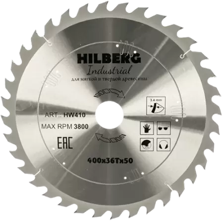 Пильный диск по дереву 400*50*3.2*36T Industrial Hilberg HW410