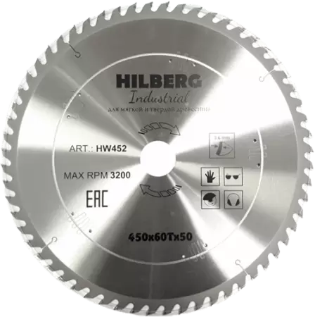 Пильный диск по дереву 450*50*3.8*60T Industrial Hilberg HW452 - интернет-магазин «Стронг Инструмент» город Москва