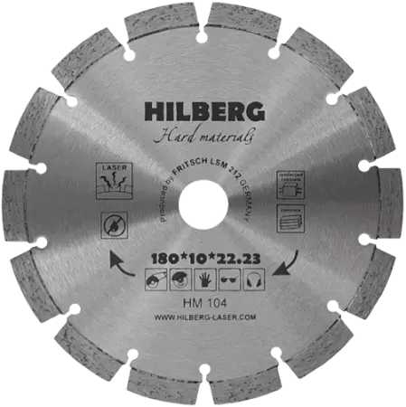 Алмазный диск по железобетону 180*22.23*10*2.4мм Hard Materials Laser Hilberg HM104