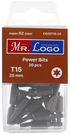 Бита для шуруповерта TORX15*25мм Сталь S2 (20шт.) PP Box Mr. Logo C025T15-20