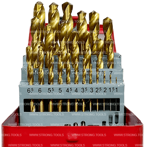 Набор сверл по металлу из 25 предметов 1.0-13.0мм TiN Strong СТС-021000125 - интернет-магазин «Стронг Инструмент» город Москва