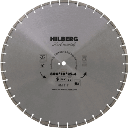 Алмазный диск по железобетону 800*25.4/12*10*4.9мм Hard Materials Laser Hilberg HM117