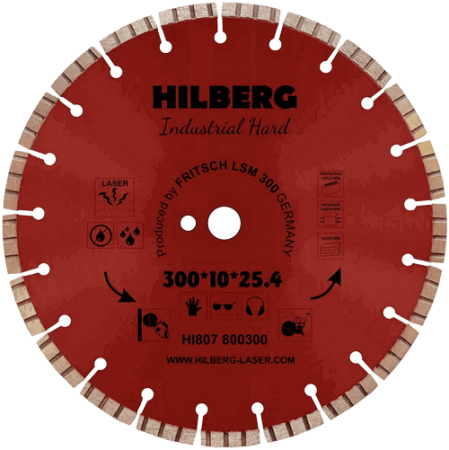 Алмазный диск по железобетону 300*25.4/12*10*3.2мм Industrial Hard Laser Hilberg HI807 - интернет-магазин «Стронг Инструмент» город Москва