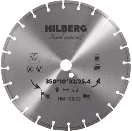 Алмазный диск по железобетону 350*32/25.4/12*10*3.2мм Laser Hilberg HM108/32