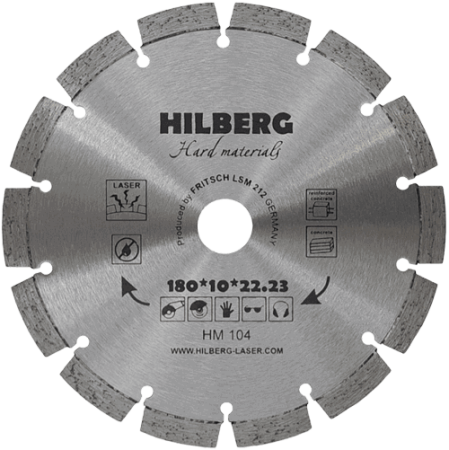 Алмазный диск по железобетону 180*22.23*10*2.4мм Hard Materials Laser Hilberg HM104 - интернет-магазин «Стронг Инструмент» город Москва